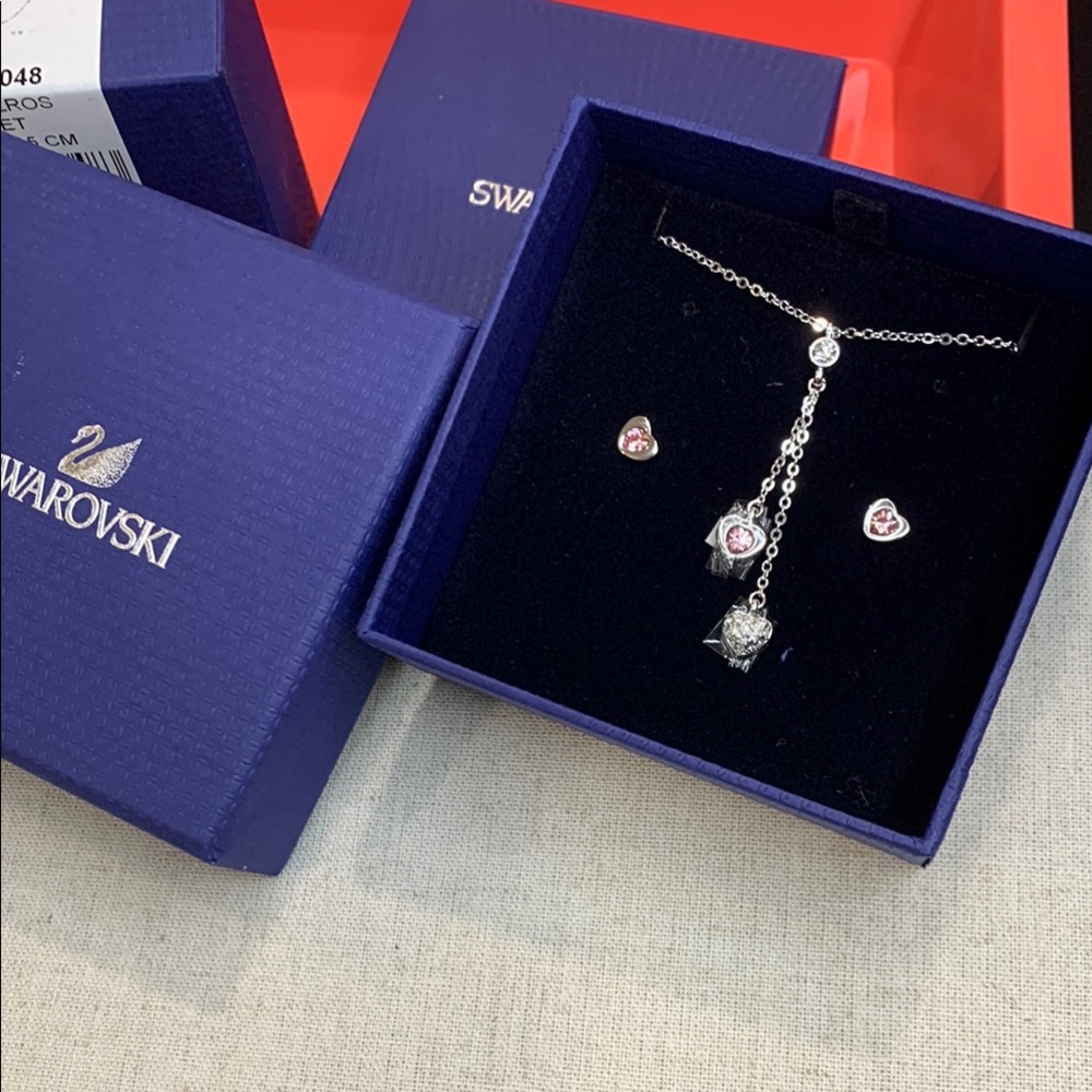 Swarovski Silver and Pink mini heart Jewelry Set